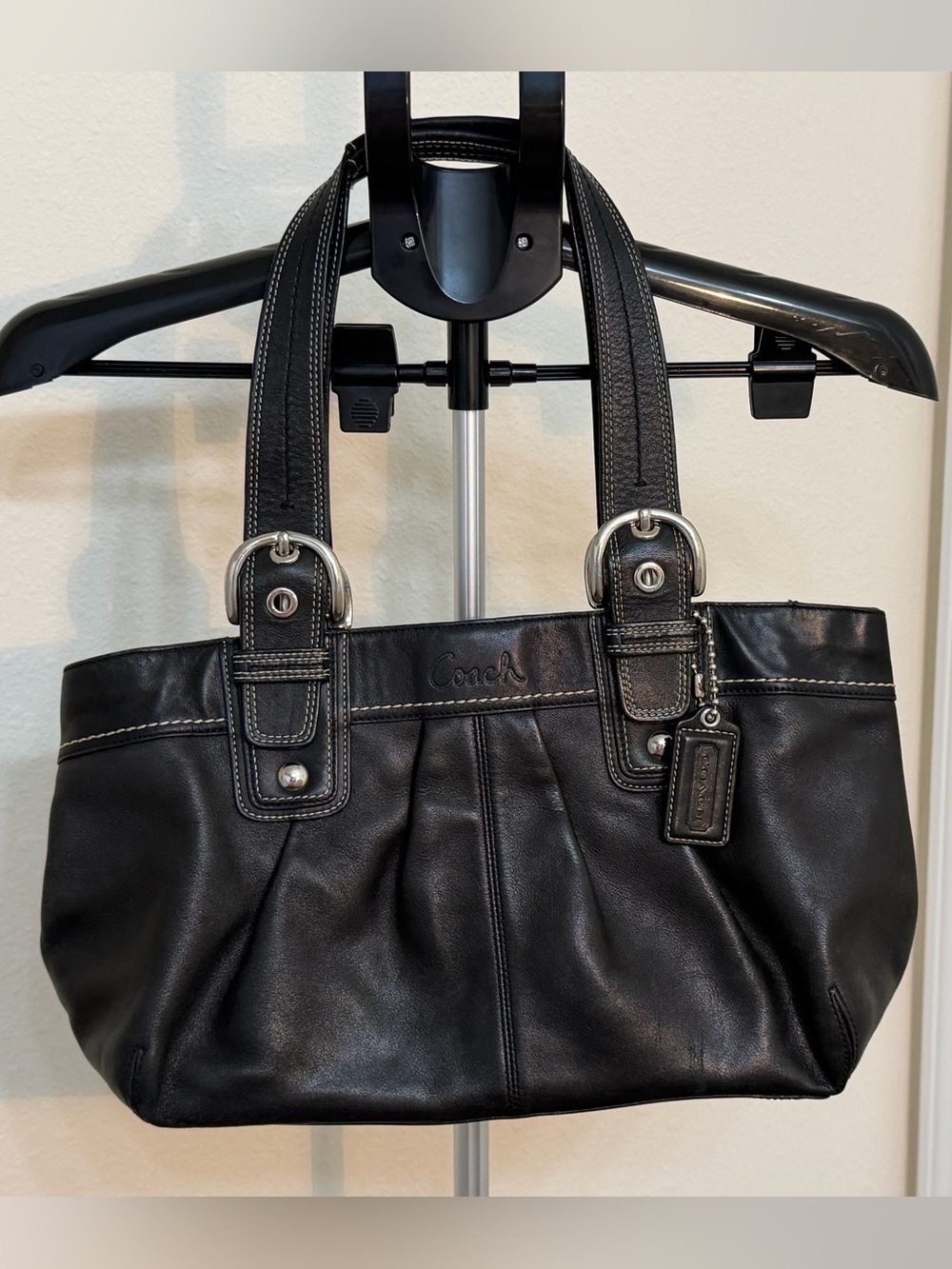 Vintage Coach SoHo Black Leather Shoulder Bag with Silver Hardware